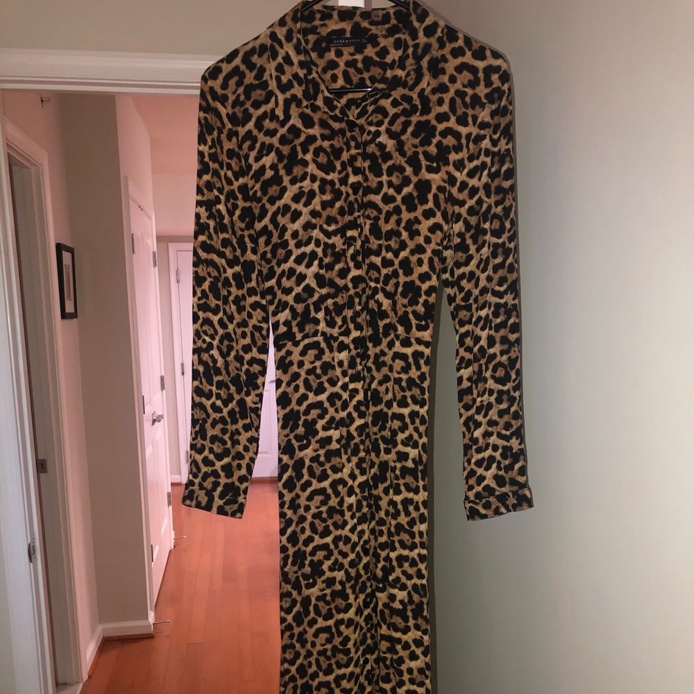 Zara maternity leopard print maxi shirt dress EUC